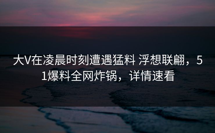 大V在凌晨时刻遭遇猛料 浮想联翩，51爆料全网炸锅，详情速看